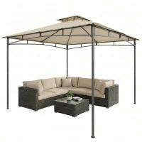 Outsunny 3 x 3 m Gazebo, Garden Gazebo with 2-Tier Roof, Metal Frame, Khaki(m-10)