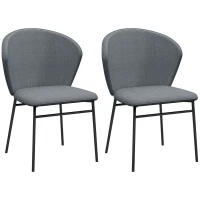HOMCOM Lot de 2 chaises de salle à manger assise rembourrée en tissu aspect lin pieds en acier stable design moderne gris(m-11)