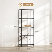 HOMCOM 5-Tier Bookshelf, Industrial Bookcase with Metal Frame - Dark Grey and Black(m-3)