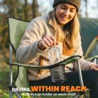 Outsunny Camping Chair Set of 2 Portable Folding Outdoor Camp Chair with Cup Holders and Carry Bag Green(m-8)