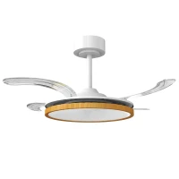 HOMCOM Ventilateur de plafond avec lumière et télécommande, plafonnier ventilateur 95 cm avec pales rétractables, bois naturel(m-11)