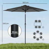 Outsunny 2.6 m Garden Parasol Umbrella with LED Solar Light, Parasol Cover, Outdoor Market Patio Umbrella, Black(m-3)
