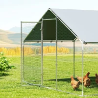PawHut Gallinero para Exterior Grande de Acero Galvanizado 6,8x3x1,9 m 20,4 m² con Cubierta Tela Oxford y Cerradura Plata(m-8)