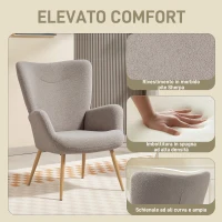 HOMCOM Poltrona Moderna in Tessuto Sherpa Imbottita con Schienale Alto e Braccioli, Grigio(m-4)