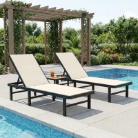 Outsunny Ensemble de 2 transats inclinables avec roues dossier réglable 4 niveaux structure en aluminium tissu textilène beige(m-4)