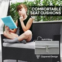 Outsunny 4 Piece Rattan Garden Furniture Sofa Set with Loveseat, Armchairs, Glass-Top Coffee Table and Cushions, Black(m-6)