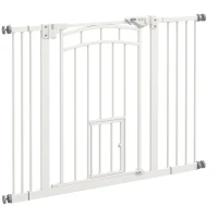 PawHut Barrera de Seguridad para Perros 74-100 cm con Extensión Montaje a Presión Doble Bloqueo para Puerta Escalera Blanco(m-1)