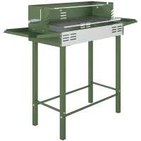 Outsunny BBQ Rotisserie Grill Roaster Charcoal Spit Roasting Machine for Chicken Turkey with 3-Level Grill Grate, Side Shelves, Dark Green(m-11)