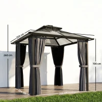 Outsunny 2.5 x 2.5 m Hardtop Gazebo Canopy with Double PC Roof, Drainage Gutters, Garden Gazebo Permanent Pavilion, Dark Grey(m-3)
