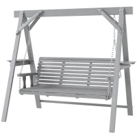 Outsunny Three-Seater Wooden Swing Bench, Dark Grey(m-11)