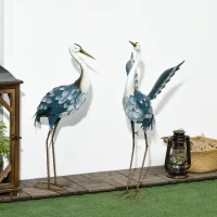 Outsunny Heron Garden Statues, Standing Garden Ornament, Metal Garden Gift with Stakes, Blue & White(m-7)