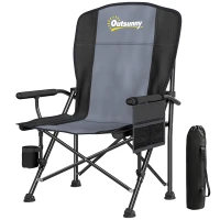 Outsunny Padded Camping Chair Adults Heavy Duty Folding Chair Side Pocket Cup Holder Carry Bag Outdoor Black(m-10)