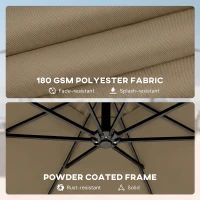 Outsunny 3 m Garden Cantilever Parasol with Cover, Round Overhanging Umbrella with 360° Rotation, Tilt, Khaki(m-8)