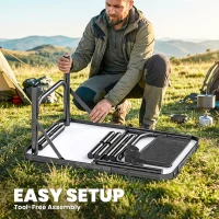 Outsunny 2ft Folding Camping Table, Picnic Table with Mesh Storage Layer, 4 Adjustable Heights and Carrying Handle, Black(m-8)