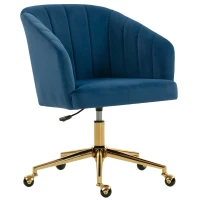 HOMCOM Silla de Oficina con Ruedas de Terciopelo con Respaldo Acolchado Altura Ajustable Espuma Alta Resiliencia Azul(m-11)