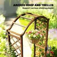 Outsunny Wooden Garden Arch with 2 Planter Boxes, Outdoor Rose Arch Trellis for Climbing Vines, Carbonised(m-4)