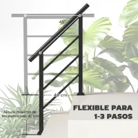 Outsunny Barandilla de Escalera 95 cm Pasamanos para Escalera con Kit de Instalación Ángulo Ajustable para 1-3 Escalones Negro(m-4)