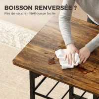 HOMCOM Ensemble table salle à manger avec 2 chaises, table de cuisine avec chaises pour 2 personnes, cadre en métal, marron(m-8)