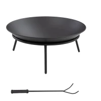 Outsunny Outdoor Fire Pit, Portable Round Firepit with Poker, for Garden, Camping, Bonfire, Picnic, Dia. 47 x 21 cm, Black(m-1)