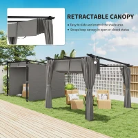 Outsunny 3 x 3 m Retractable Roof Pergola, with Curtains - Light Grey(m-4)