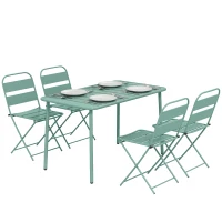 Outsunny Ensemble de Salle à Manger d'Extérieur 5 Pièces, Ensemble de Jardin pour 4 Personnes avec Plateau à Lattes et Chaises Pliantes, Vert Clair(m-11)