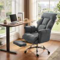 HOMCOM Bürostuhl Höhenverstellbarer Drehstuhl mit Lendenwirbelstütze, Fußstütze, Schneeflanell, 80 x 80 x 106-114 cm Dunkelgrau(m-2)