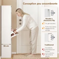 HOMCOM Meuble à chaussures 18 paires, armoire à chaussures étroite, 3 tiroirs rabattables, étagères réglables, blanc(m-4)