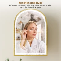 HOMCOM Armoire murale salle de bain avec miroir et éclairage LED, porte arquée, anti-buée, 50x14,5x70cm, doré(m-6)