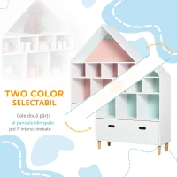 HOMCOM Etajeră Organizator pentru Copii cu Compartimente, Bibliotecă pentru Cărți și Jucării, Alb(m-7)