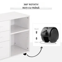 HOMCOM Mobilier Imprimanta – Alb, cu Sertare, Rafturi si Roti(m-4)