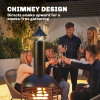 Outsunny Chimney Fire Pit, Portable Wood Burning Firepit with Poker, Charcoal Grid, Outdoor Fireplace for Garden Patio, Black(m-4)