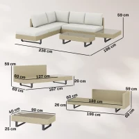 Outsunny Conjunto de Jardín Exterior de Ratán de 3 Piezas con Sofá Modular de 3 y 2 Plazas Mesa Lateral Mesa de Centro Cojines(m-3)