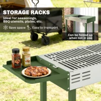 Outsunny BBQ Rotisserie Grill Roaster Charcoal Spit Roasting Machine for Chicken Turkey with 3-Level Grill Grate, Side Shelves, Dark Green(m-6)