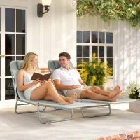 Outsunny Set of Two Steel Frame Sun Loungers, with Reclining Backs - Light Grey(m-9)