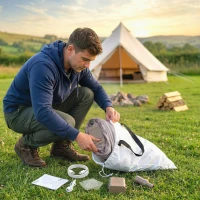 Outsunny Colchón Hinchable Individual Plegable con Bomba Inflado 3 Min Desinflado 2 Min Bolsa Carga 200 kg 190x97x39 cm Caqui(m-9)