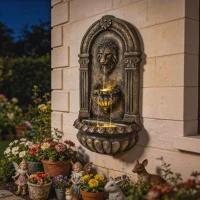 Outsunny Wall-Mounted Water Fountain, 3-Tier Cascading Waterfall with LED Lights and Adjustable Flow for Patio, Rustic Brown(m-2)