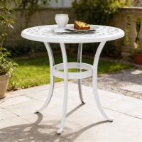 Outsunny 60 cm Round Garden Table, Cast Aluminium Outdoor Patio Table, White(m-9)