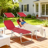 Outsunny Outdoor Foldable Sun Lounger Set of 2, 4 Level Adjustable Backrest Reclining Sun Lounger Chair with Angle(m-8)