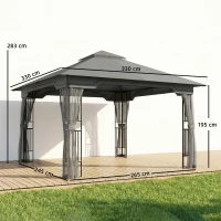 Outsunny 3.3 x 3.3 m Outdoor Garden Gazebo with Post Shelves, UPF50+ Patio Permanent Pavilion with Hook, Dark Grey(m-3)