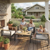 Outsunny 4 Seater Aluminium Garden Furniture Set, Olefin Cushions, Garden Sofa Set with Loveseat, Armchairs, Table, Beige(m-2)