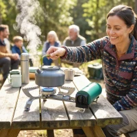 Outsunny 2670W Foldable Camping Stove with Safety Shut-Off, Piezo Ignition Gas Stove with Carry Bag, Green(m-2)