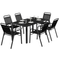 Outsunny 7 Pieces Outdoor Dining Set with Umbrella Hole, Garden Table and Chairs Set for 6 with Metal Table and Stackable Chairs(m-11)