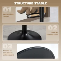 HOMCOM Lot de 2 tabourets de bar, chaises de bar hauteur réglable, dossier et repose-pieds, pivotant 360°, pieds en acier, noir(m-7)