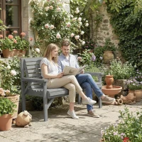 Outsunny 2 Seater Wooden Garden Bench, Slatted Patio Bench with Armrest and Backrest, Outdoor Furniture for Indoor, Balcony(m-8)