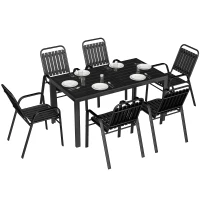 Outsunny 7 Pieces Outdoor Dining Set with Umbrella Hole, Garden Table and Chairs Set for 6 with Metal Table and Stackable Chairs(m-10)