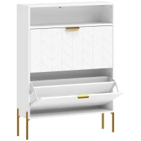 HOMCOM Mueble zapatero 16 pares, armario zapatero estrecho con 2 cajones abatibles, compartimento abierto, blanco(m-1)