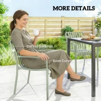 Outsunny 4er-Set stapelbare Gartenstühle aus UV-beständigem Polypropylen mit Armlehnen und ergonomischer Lattenrückenlehne - Grau-Grün(m-4)