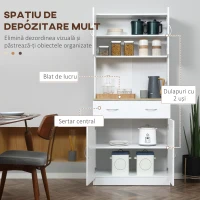 HOMCOM Bufet Bucatarie Alb 80×40×180 cm – Cu Dulap si Sertar(m-4)