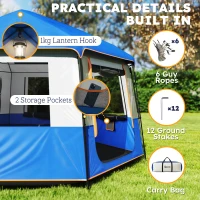 Outsunny Cabin Tent Easy Setup 3000mm Waterproof Camping Tent 4 Person with Carrying Bag Blue(m-8)