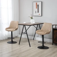 HOMCOM Retro Bar Stools Set of 2, Adjustable Kitchen Stool, Upholstered Bar Chairs with Back, Swivel Seat, Light Khaki(m-11)